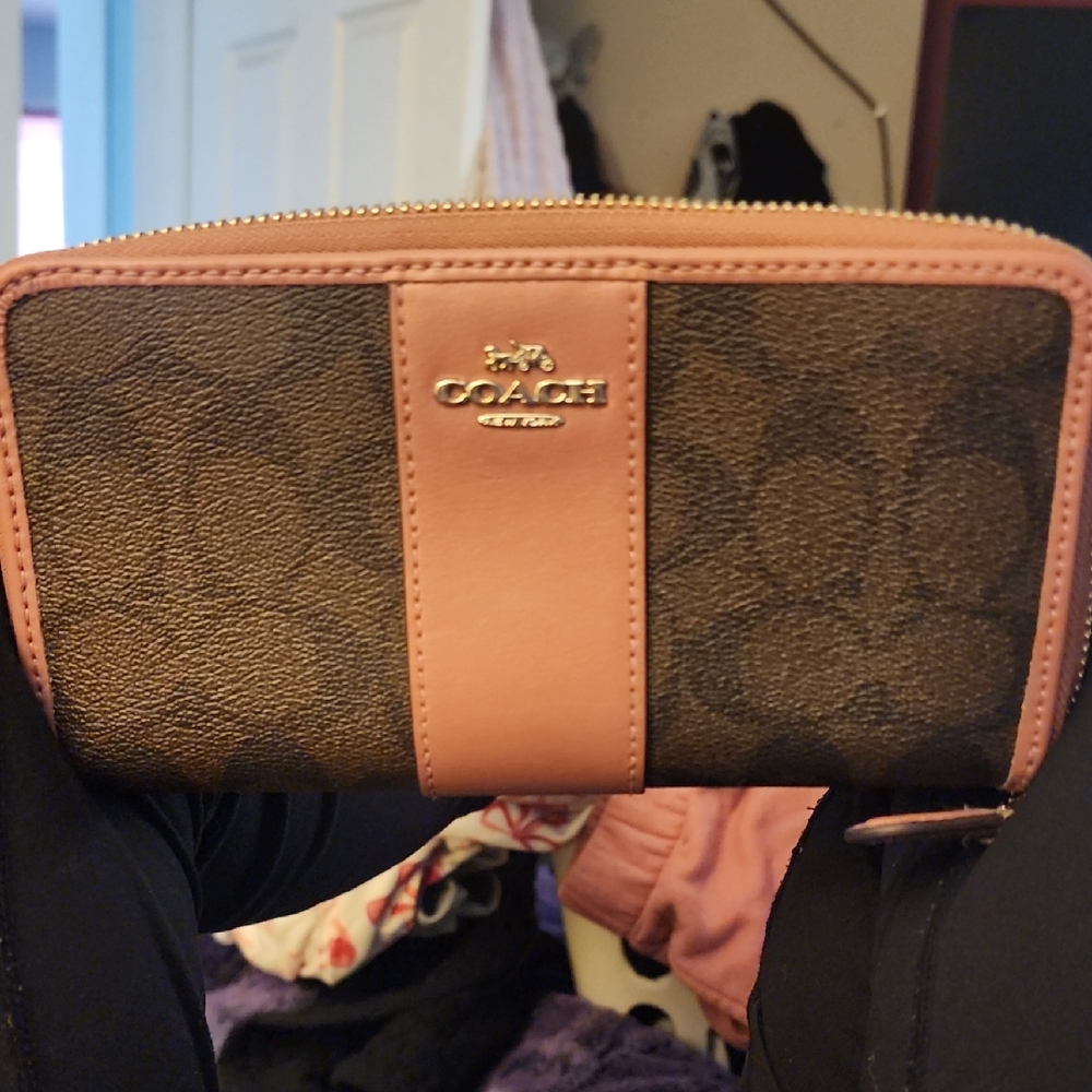 Coach Signature Brown and Pink Wallet
